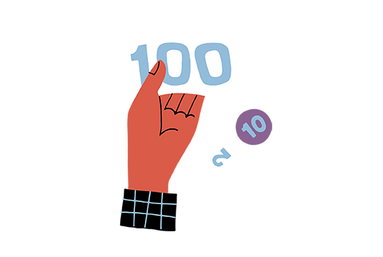 Tecknad hand och pengar