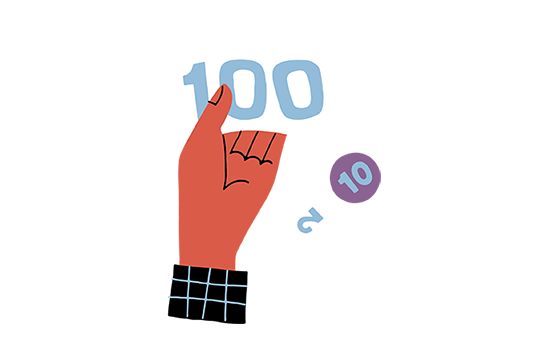 Tecknad hand och pengar