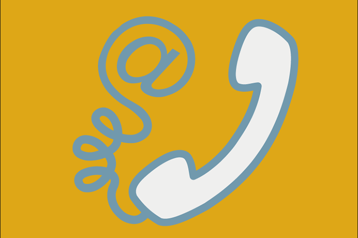 Illustration av en telefonlur med en sladd som formar ett snabel-a